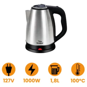 Chaleira Jarra Elétrica Bule 1,8 Litros Aço Escovado 1000w Sumay Cusine - Imagem 4