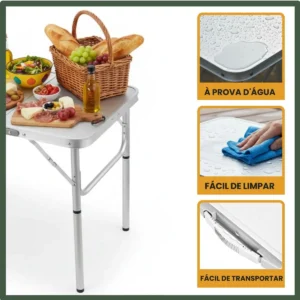 Mesa Dobrável Vira Maleta Alumínio Com Alça Portátil 90x60cm Para Camping Pesca Jardim Área Externa Ou Interna Salão De Festas Gourmet Cor Branco - Imagem 6