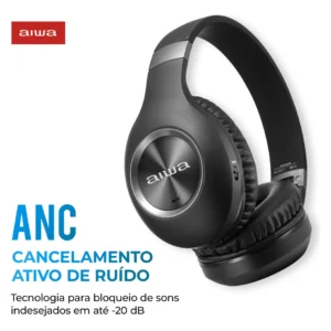 Fone de Ouvido Headphone AIWA HP-02-B Bluetooth ANC Alta Definição - Imagem 3
