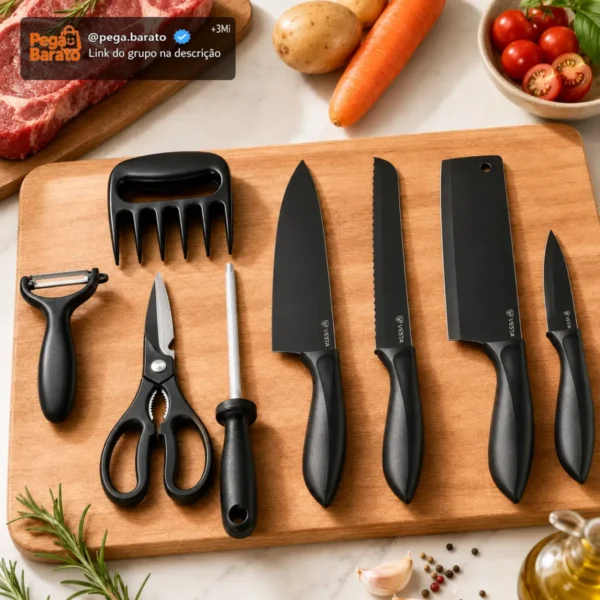 Jogo Facas Cozinha Chef Aço Inoxidável Kit 8 Peças Premium