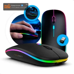 Mouse Sem Fio Recarregável Bluetooth Wireless Óptico Ergonômico Sem Fio Led Rgb Gamer Para Notebook Pc Tablet Smartphone Preto Nixzen - Imagem 1