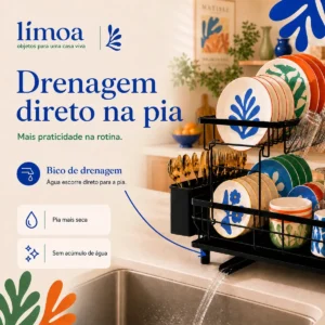 Escorredor De Louça Limoa Inox, Suporte Para Pia Preto - Imagem 6