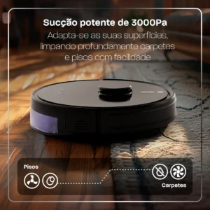 Robô Aspirador de Pó Velds 3 em 1 – Varre Aspira e Passa Pano com Mapeamento via App e Sensor Antiqueda, Preto - Imagem 3