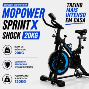 Bicicleta Ergométrica Spinning Mopower Sprint X Shock roda inércia 20kg suporta até 120kg - Imagem 3