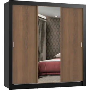 Guarda Roupa Casal Mônaco Madesa 3 Portas Correr Espelho Pr Cor Preto/Rustic 1093D81E - Imagem 3