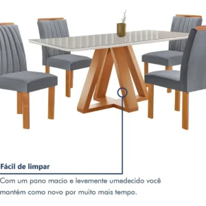 Conjunto Mesa Jantar Vidro 4 Cadeiras Madeira Cinza Kyra Cel Móveis - Imagem 8