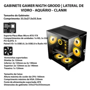 Gabinete Gamer Aquario Clanm Grodd Night Lateral de Vidro Temperado - Imagem 3