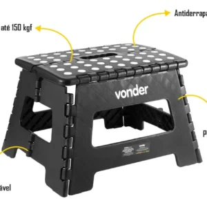 Banco Plástico Multiuso Dobrável 22cm 150kg Vonder 35.40.022.002 Preto - Imagem 3
