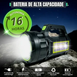 Lanterna Led Tática Grande Farolete Holofote De Mão 7 Modos 100000 Lúmens Super Potente Recarregável Usb Solar Power Bank Camping Pesca Caça Trilha Uso Rural Fazenda Emergência Profissional - Imagem 4