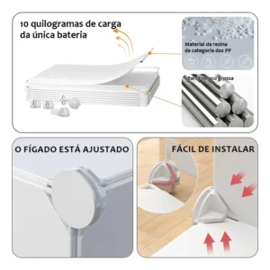 Armário Portátil, Armazenamento Multiuso, Branco, 10 Portas - Imagem 7