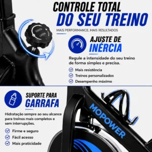 Bicicleta Ergométrica Spinning Mopower Sprint X Shock roda inércia 20kg suporta até 120kg - Imagem 4