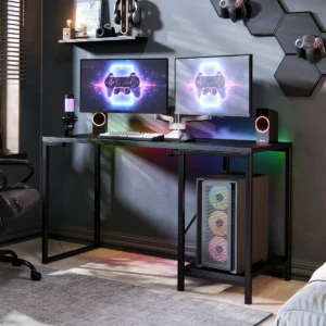 Escrivaninha Gamer Tokyo Mdf Mesa Para Computador Home Office E Estudos Com Suporte Para Cpu E Prateleira Lateral Estrutura Em Aço Estilo Industrial Design Moderno Amplo Cor Preto - Imagem 4