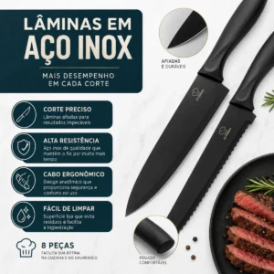 Jogo Facas Cozinha Chef Aço Inoxidável Kit 8 Peças Premium - Imagem 5