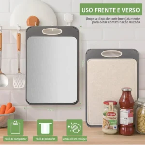 Tábua De Corte Dupla Face De Aço Pp E Inoxidável P/ 40*27cm - Imagem 2