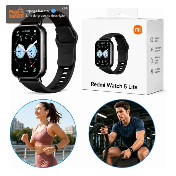Relógio Smartwatch Redmi Watch 5 Active Lite Xiaomi Preto Prateado