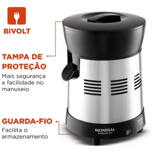 Extrator de Sucos E-10 Turbo Premium Com Potência De 250W Cor Preto e Inox Mondial - Imagem 5