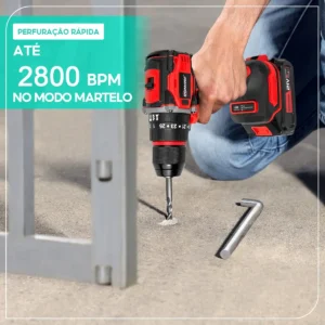 Parafusadeira Furadeira De Impacto Sem Fio 2 Baterias 21v Vermelho - Imagem 6