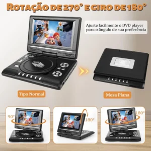 DVD Player Portátil RM 8" com Tela Giratória, USB e Leitor de Cartão SD - Imagem 3