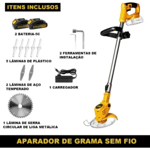 Roçadeira Aparador Grama 2 Bateria Recarregável 21v 9000 RPM Comprimento Ajustável Profissional Com Acessórios - MESTRI M-141 - Imagem 3