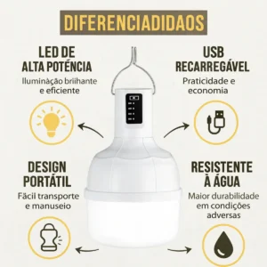 Lampião Luz Led Acampamento Pesca Recarregável Potente Usb - Imagem 5