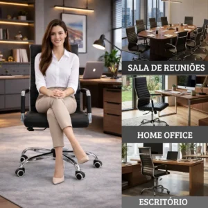 Cadeira Escritorio Presidente Esteirinha Verita Rija Preto Couro Sintético - Imagem 6