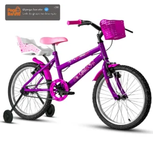 Bicicleta Aro 20 Roda Lateral Cadeirinha Boneca Violeta/pink - Imagem 1