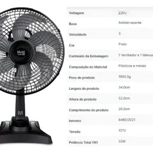 Ventilador De Mesa 30 Cm Preto Multi Turbo Vl302 Frequência 60 Hz Pás Plástico 6 Pás - Imagem 7