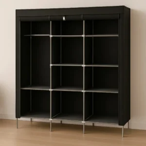 Armário Portátil 8 Divisórias Guarda Roupa Dobrável Premium Preto - Imagem 4