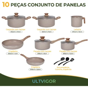 Jogo De Panelas Cerâmica Antiaderente Indução Gás 10 Peças - Imagem 4