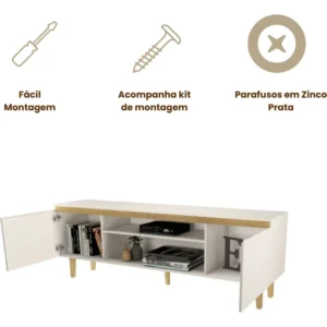 Rack Tv Estante Sala Nicho Madeira White Organizor Moderno Branco - Imagem 4