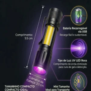 Lanterna Uv Led Luz Negra Roxa Ultravioleta Detecta Escorpião Nota Falsa Dinheiro Inseto Seca Unha Resina Máscara Bateria Recarregável Usb Portátil Potente Mini - APFER - Imagem 5