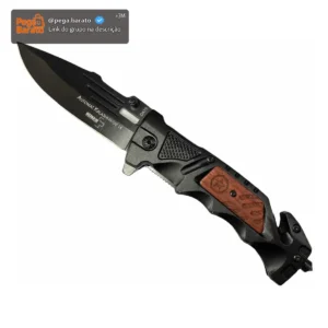 Canivete Retrátil Portátil De Bolso Faca Camping Pesca Caça Cor Preto/Madeira Böker - Imagem 1