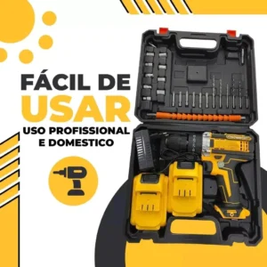 Parafusadeira Furadeira de impacto 3 Funções Profissional 2 Baterias Sem Fio Cor Amarelo - Imagem 4