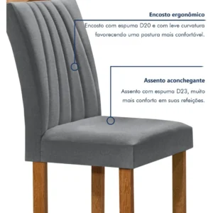 Conjunto Mesa Jantar Vidro 4 Cadeiras Madeira Cinza Kyra Cel Móveis - Imagem 6
