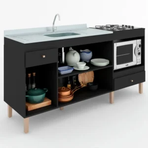 Armário De Cozinha Compacta Para Pia 3 Portas Itália Preto - Imagem 3
