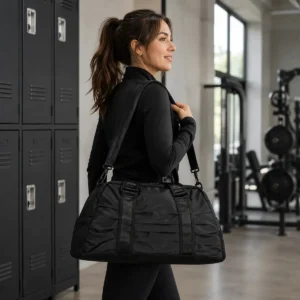 Bolsa Feminina Blogueira Esportiva Fitness Academia Chaveiro Cor Preto Desenho Do Tecido Liso - Imagem 8
