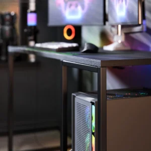 Escrivaninha Gamer Tokyo Mdf Mesa Para Computador Home Office E Estudos Com Suporte Para Cpu E Prateleira Lateral Estrutura Em Aço Estilo Industrial Design Moderno Amplo Cor Preto - Imagem 5
