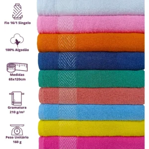 Kit 05 Toalhas De Banho Popular 100%algodão 65x120cm 210g/m² - Imagem 5