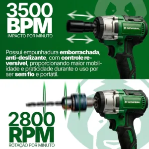 Chave De Impacto Parafusadeira Furadeira Recarregável 21v Several 2600mah Maleta Ferramentas Verde - Imagem 4
