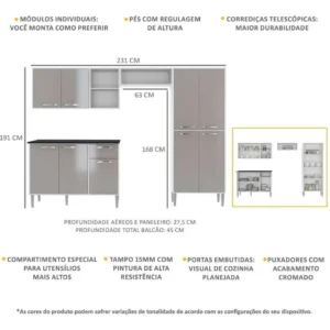 Armário de Cozinha Compacta Xangai Multimóveis VM2840 Branco/Lacca Fumê - Imagem 3