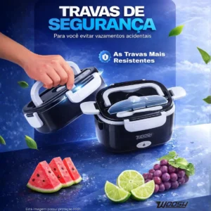 Marmita Elétrica Preta Bivolt Portátil Doméstica 110/220v Veicular 12/24v Lancheira 1.5l Com Divisórias Esquenta Rápido Refeições Práticas Trabalho Casa Carro Caminhão Viagem Faculdade Woosh - Imagem 8