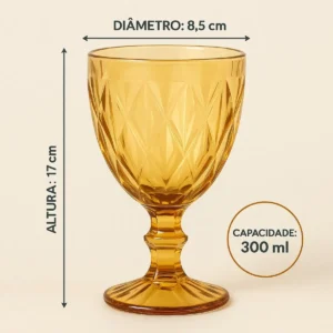 Jogo 6 Taças De Vidro Âmbar Diamond 300ml Para Água Vinho Suco Conjunto De Taças Bico De Jaca Elegante Para Mesa Posta Jantar Servir Buffet Tattoo Style - Imagem 5