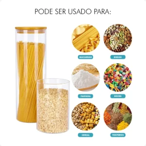 Kit 9 Potes Mantimentos Vidro Herméticos Com Tampa Bambu Alta Resistência Epsilon EPS-709 - Imagem 3