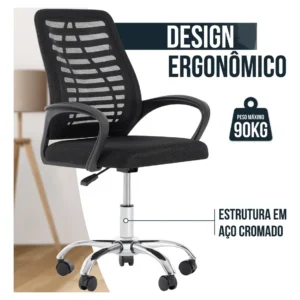 Cadeira De Escritorio Newconcept 351049 Esteirinha Mesh Altura Regulável Cor Preto - Imagem 4