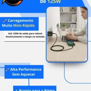 Fonte Carregador Turbo 125w Usb-c Bivolt Compatível Samsung Motorola Xiaomi iPhone | Arca7 - Imagem 4