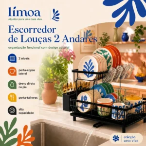 Escorredor De Louça Limoa Inox, Suporte Para Pia Preto - Imagem 3