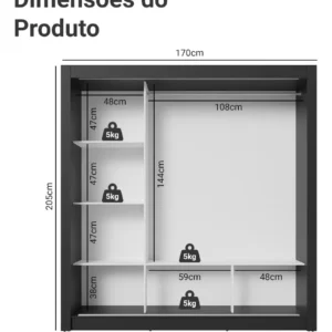 Guarda Roupa Casal Mônaco Madesa 3 Portas Correr Espelho Pr Cor Preto/Rustic 1093D81E - Imagem 5