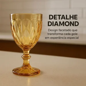Jogo 6 Taças De Vidro Âmbar Diamond 300ml Para Água Vinho Suco Conjunto De Taças Bico De Jaca Elegante Para Mesa Posta Jantar Servir Buffet Tattoo Style - Imagem 4
