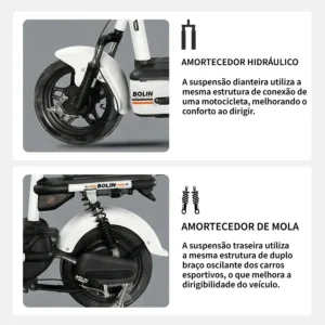 Bicicleta Elétrica Bolin 800W 48-60V 20Ah c/ Bateria de lítio Removível e Pneu 14” Subida de 25° Alarme Amortecedores Dianteiros e Traseiros Assistência ao Pedal Suporta até 150 kg - Imagem 6