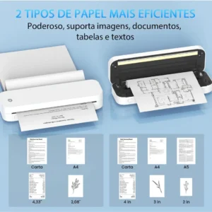 Impressora Termica Portátil A4 + 1 Rolo Papel Bluetooth Usb 203DPI Impressora A4 A5 2800mah COM 127V/220V Impressora Portátil PDF WORD EXCEL Sem Fio Profissional Com Viagens Escritório Escola E Casa - Imagem 4